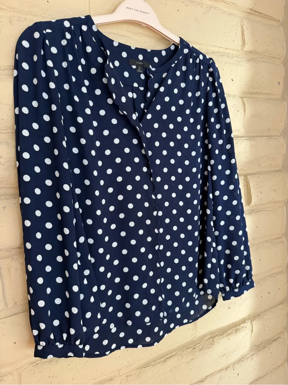 J. Crew Navy and White Polka Dot Long-Sleeve Blouse